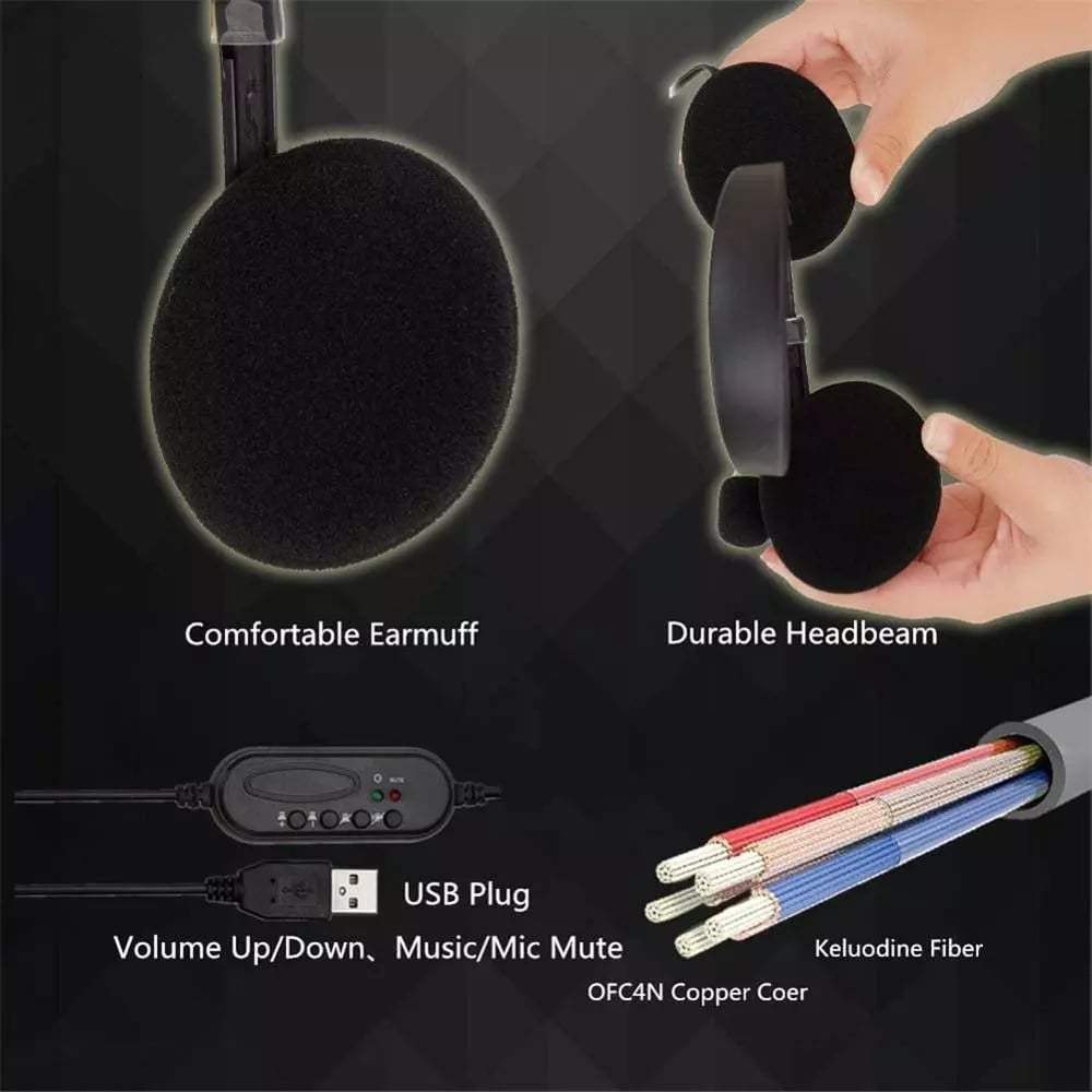 kebidu 3.5mm Noise Cancelling Wired Headphones Microphone Universal USB Headset With Microphone For PC /Laptop/Computer