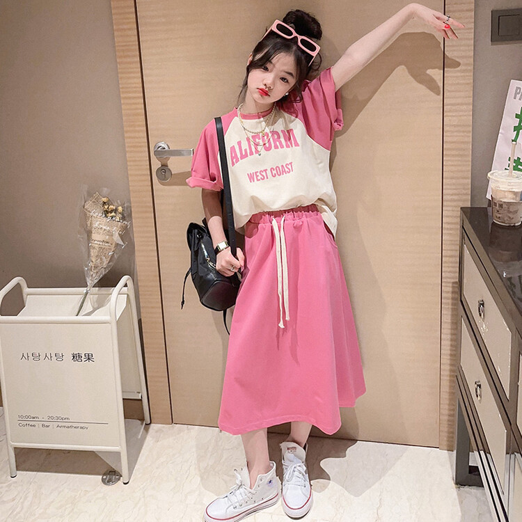 Summer Children's Clothing Sets for Girls Cotton T-shirt + Skirts 2pcs Sets School Clothes Sets for Girls 5 6 7 8 10 12 14 Years