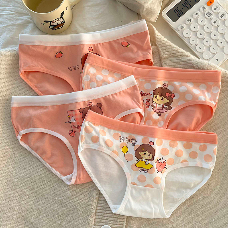 4PCS Cute Cotton Underwear Soft Antibacterial Summer Thin Breathable Children's Pants for Girls Aged 2+