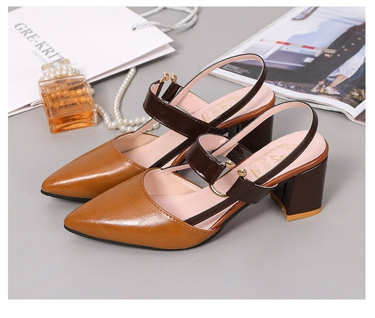 2023 Spring/Summer New Single Shoe Women's Pointed Thick Heel Baotou Women's Shoes Mid Heel Button High Heel Shoes