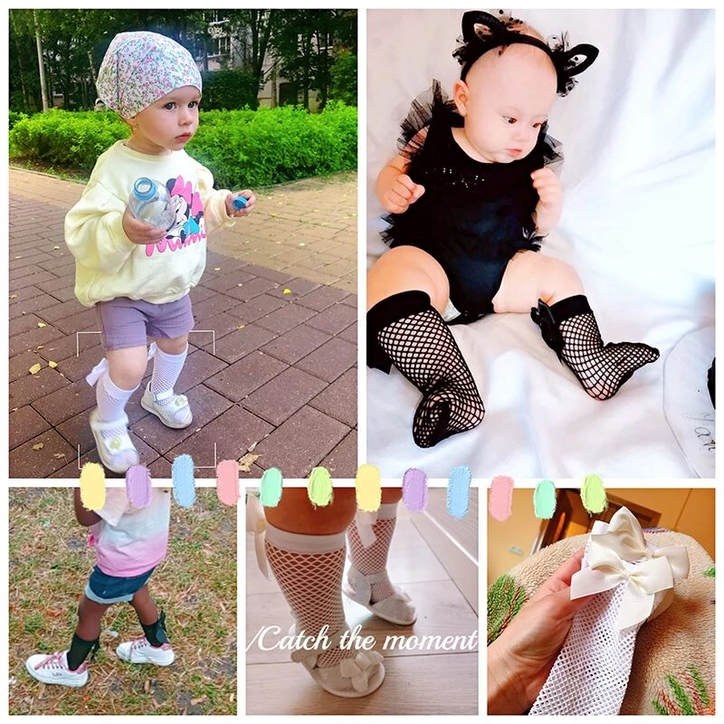 Fashion Baby Girl Mesh Socks With Big Bow Summer Cotton Breathable Black White Cute Toddler Kids Socks