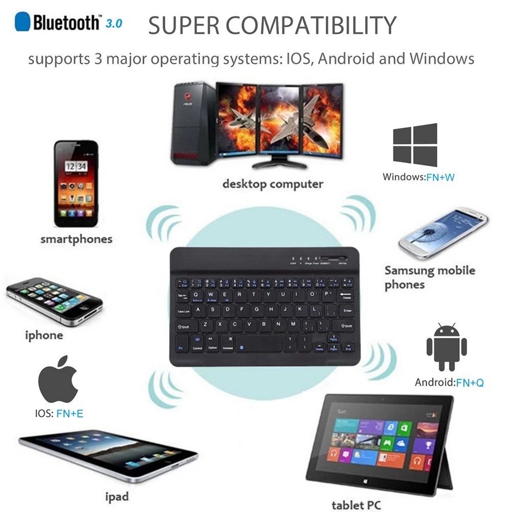 Mini Ultra Slim Wireless Bluetooth Keyboard 7/9/10 Inch Bluetooth 3.0 Keyboard For Ipad Phone Tablet With Windows/Android/iOS