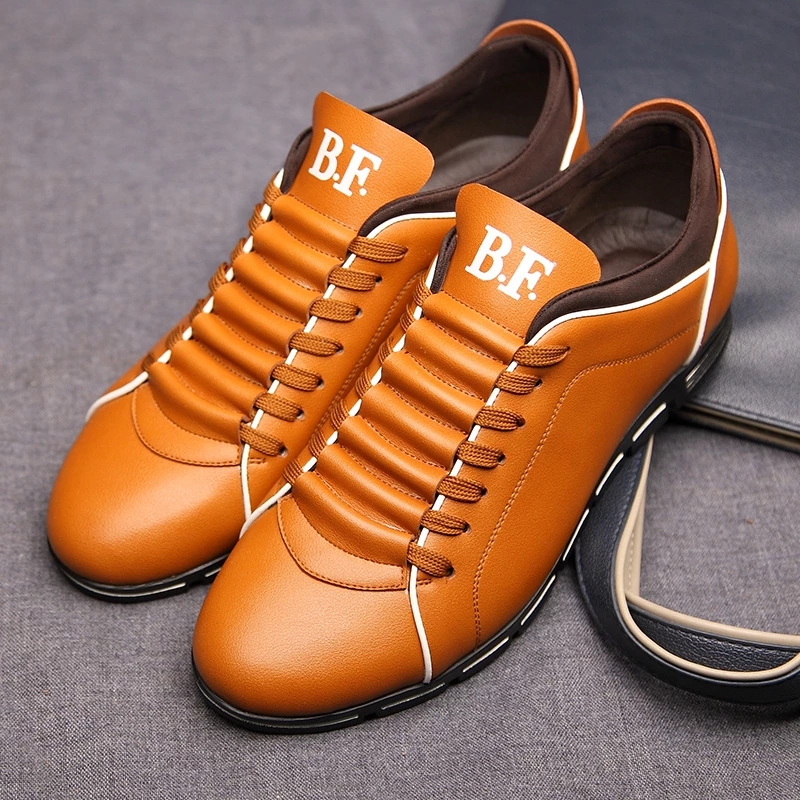 New Men Shoes Casual Sneakers Fashion Solid Leather Shoes Formal Business Sport Flat Round Toe Light Breathable