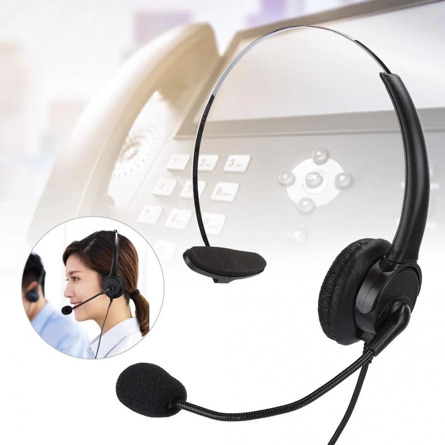 Phone Headset Crystal Head Call Center Headset, Noise Cancelling Microphone with Double 3.5mm Plug / USB Connector for Computer