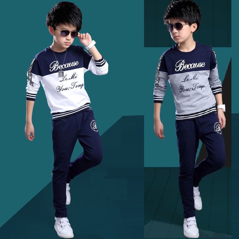 Size 120-160 long sleeve boys two pieces sets baby kid boy children cotton blended suit Kids Boys Clothing Set Children Outfits