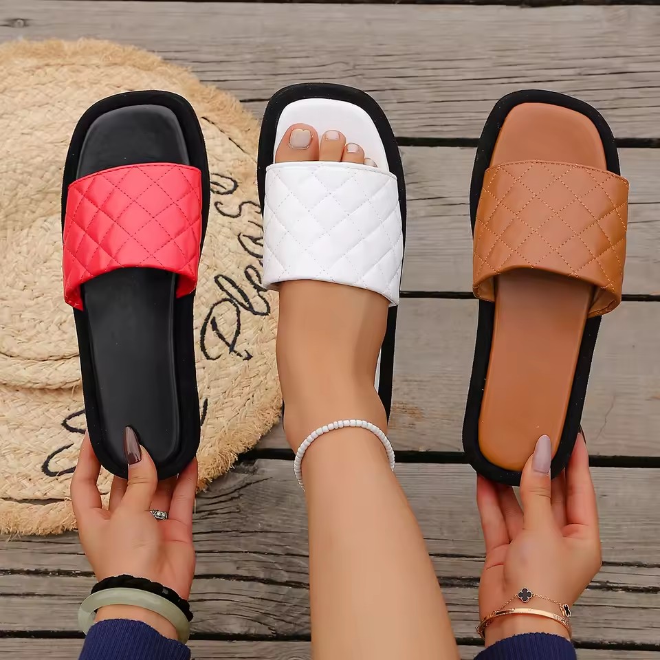 New Women Fashion Flat Slippers Bohemian Style Shoes Round Toe Open Toe Sandals Lightweight Beach Slippers Size Slides Woman