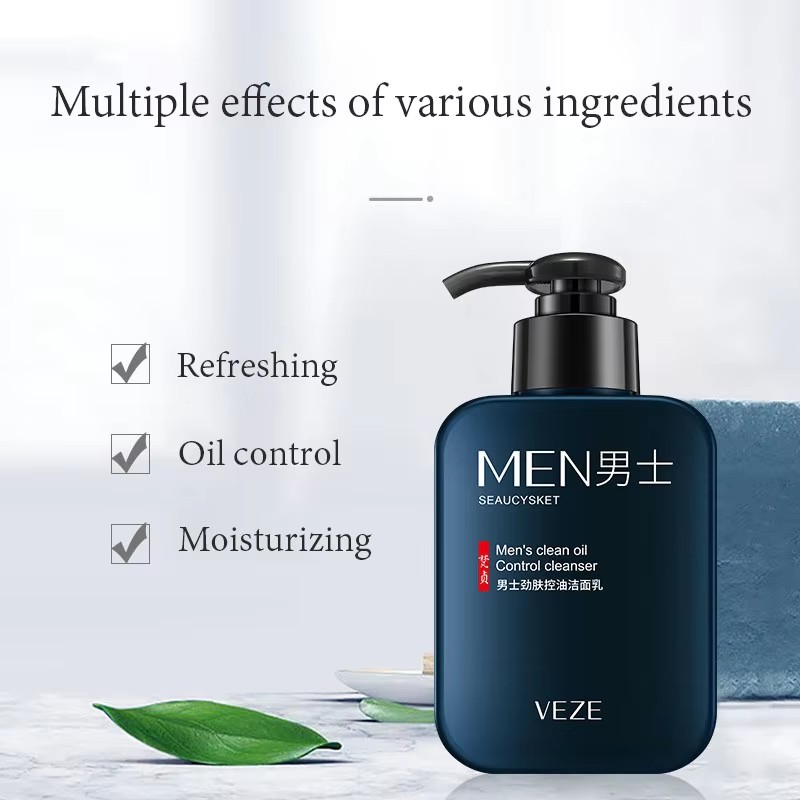 VENZEN Men's Facial Cleanser Moisturizing Oil Control Refreshing Face Wash Foam Face Cleanser Men Facial Skin Care Products