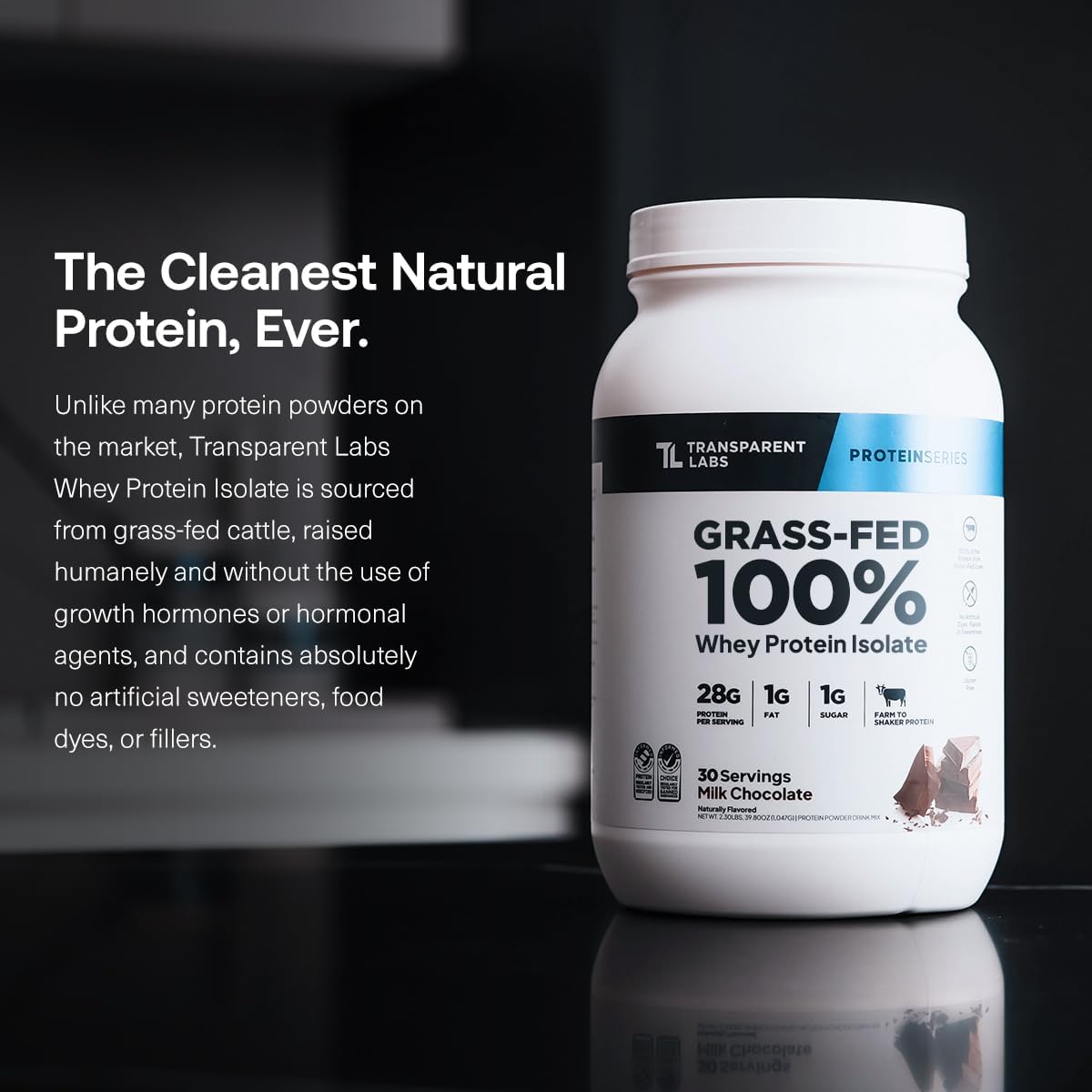 Transparent Labs Grass-Fed Whey Protein Isolate - Naturally Flavored, Gluten Free Whey Protein Powder with 28g of Protein per Serving & 9 Amino Acids
