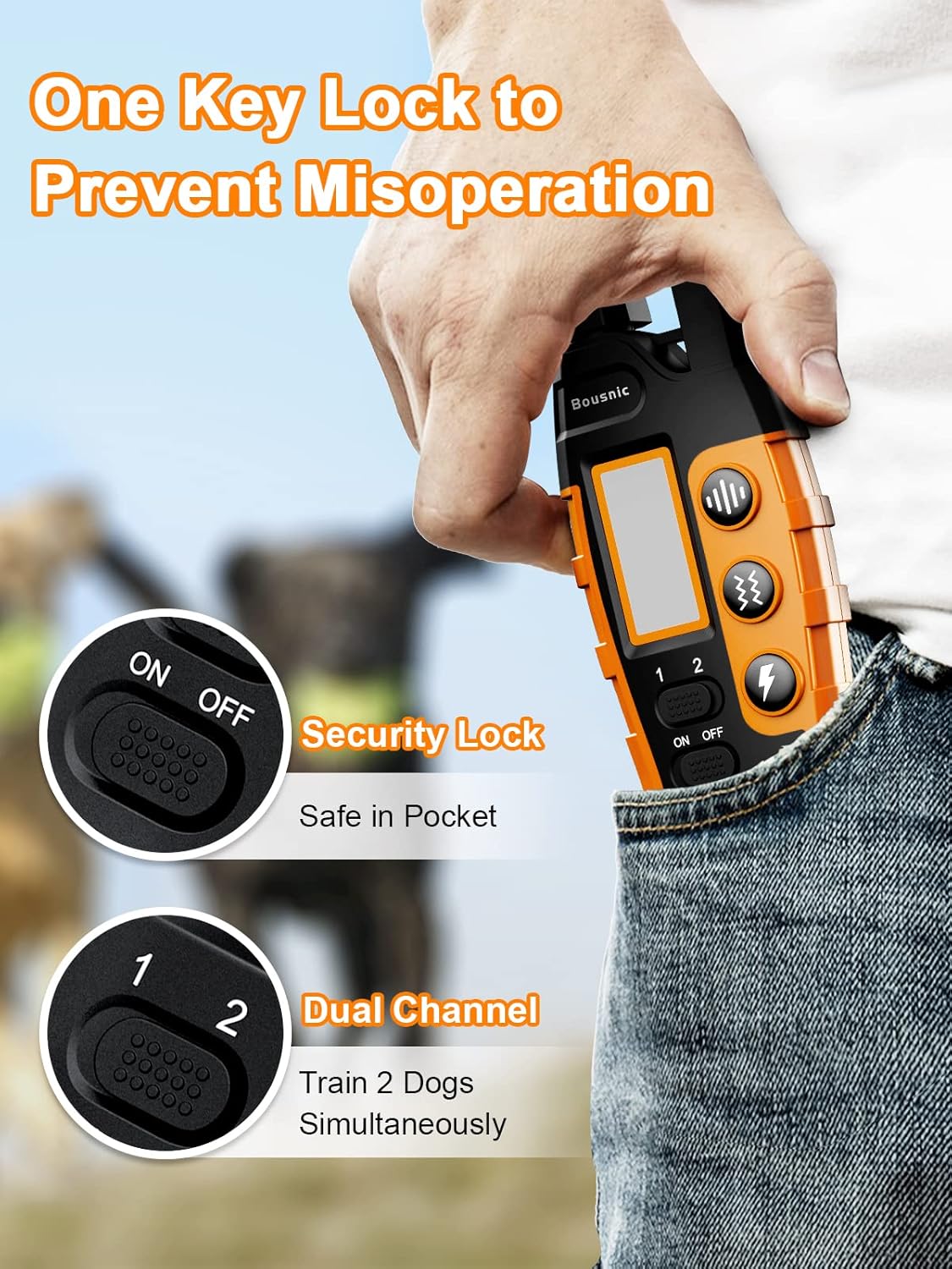 Bousnic Dog Shock Collar 2 Dogs (5-120Lbs) - 3300 ft Waterproof Training Collar for Dogs Large Medium Small with Rechargeable Remote, Beep (1-8) Vibra