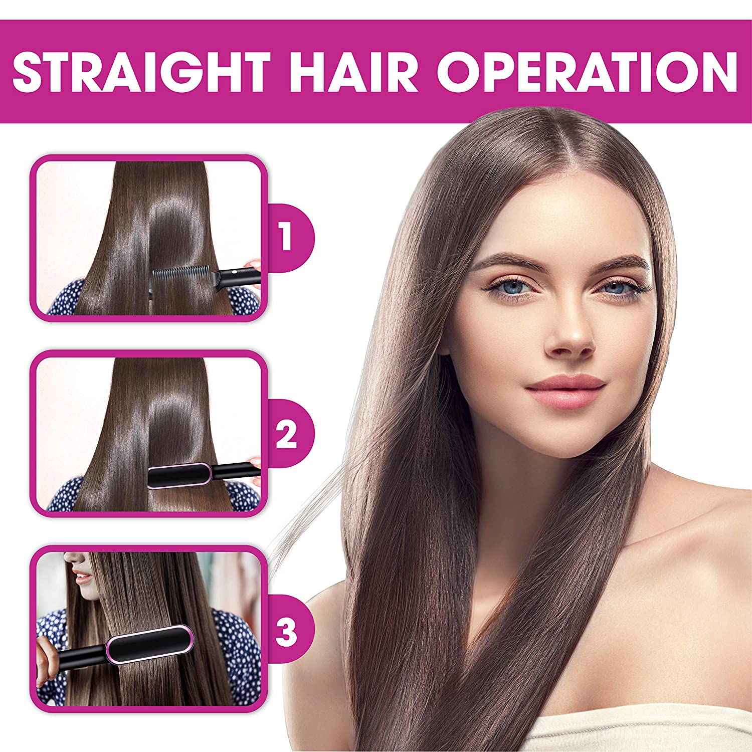 2 In 1 Electric Splint Hair Straightener Hot Comb Brush Hair Styling Straight Curling Dual-Use Bangs Curling Rod