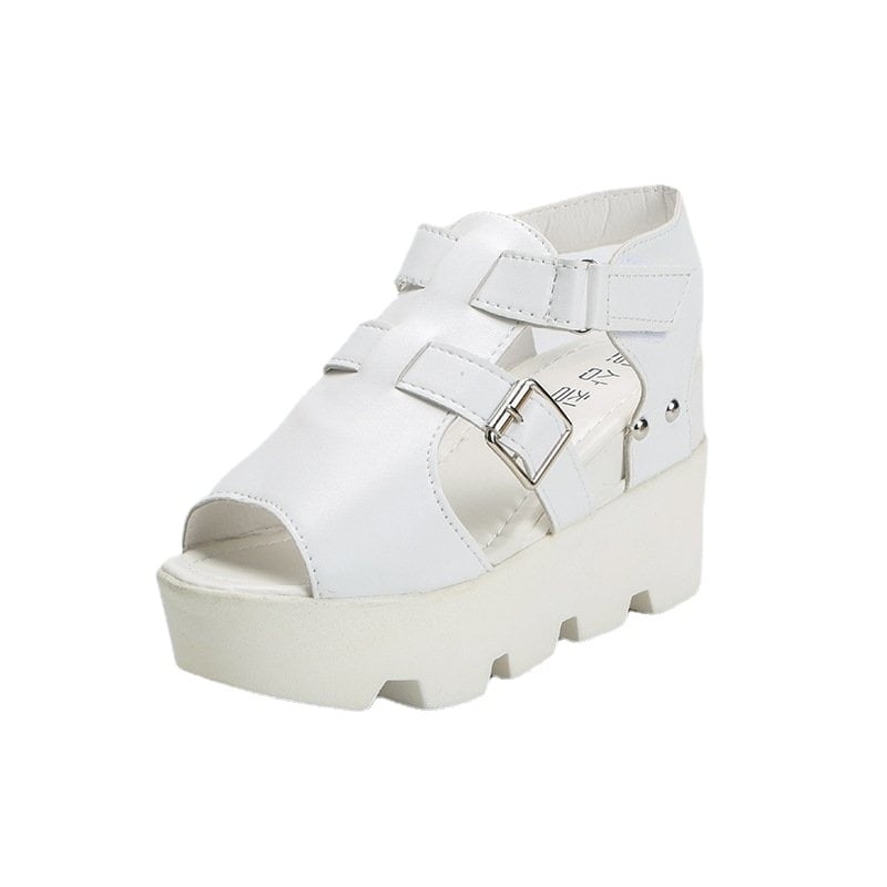 Korean Spring/Summer Thick Sole Fish Mouth Shoes for Women with Elevated Wedge Heels Sandals, Water Platform Matsuke, Stude