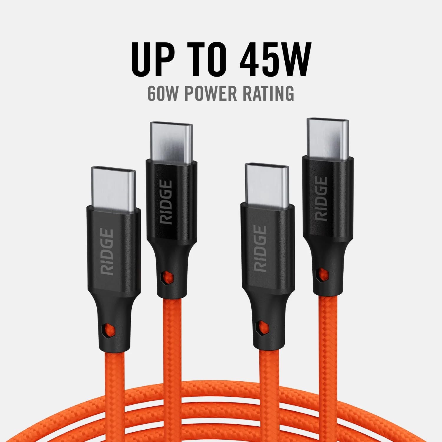 Ridge 45W Wall Charger Set, Dual USB-C Ports, Laptop-Grade Power with Complete Cable Kit Included - Basecamp Orange