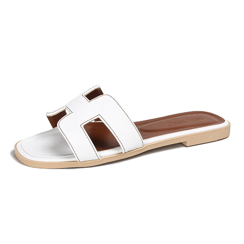 Hermes women's summer outdoor slippers, flat H slippers, summer leisure slippers flat leather beach slippers