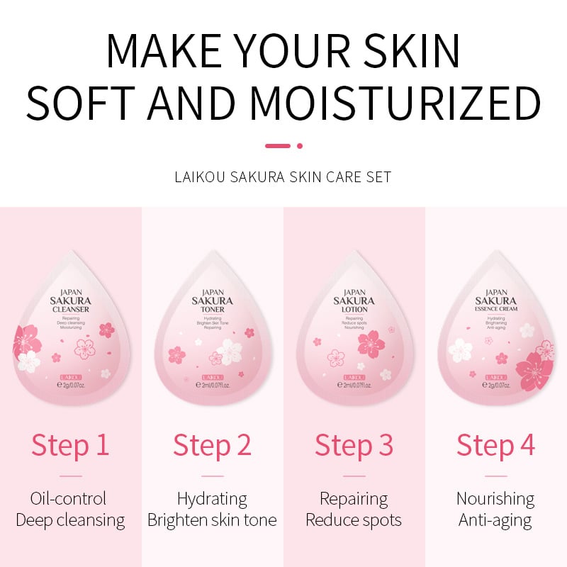 LAIKOU Japanese Sakura 10pc bag 2g facial cleanser toner face cream
