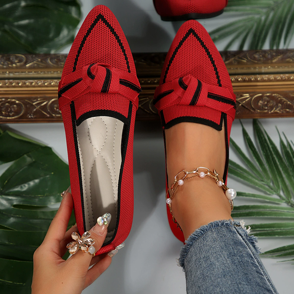 2025Skinny pointed oversized flat sole shoes for women in 2025 fashion one foot butterfly bow casual breathable color blocked