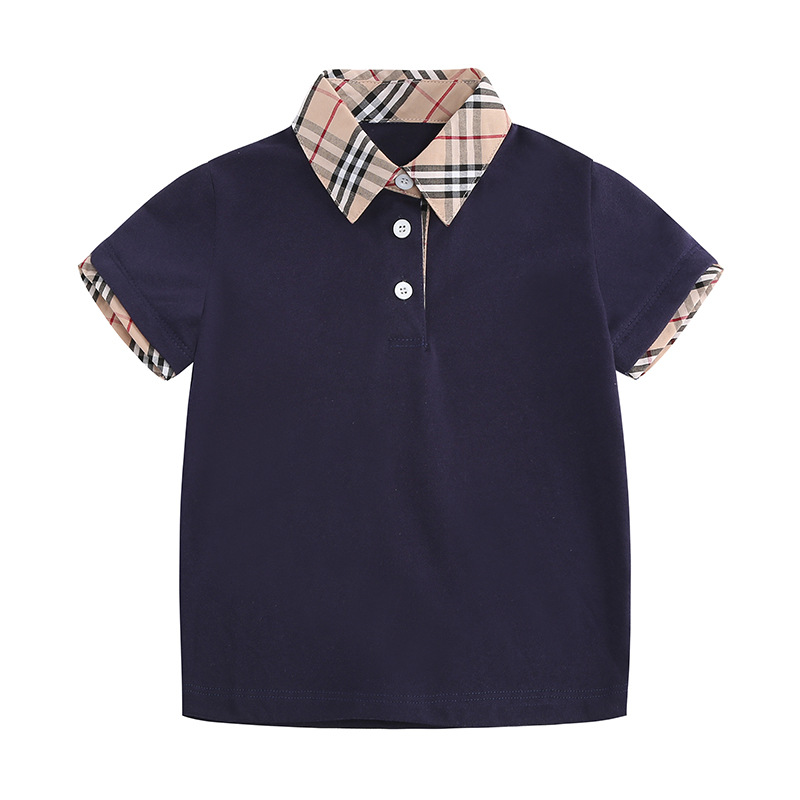 Summer children's wear children's short sleeved t-shirt baby plaid polo shirt children's summer boys' top