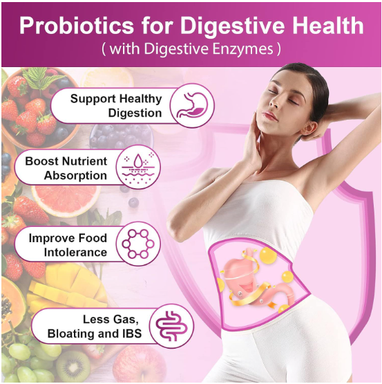 Probiotics for Women 100 Billion CFUs with Digestive Enzymes Prebiotics Vaginal Health Support Cranberry Flavor 90pcs Per Bottle