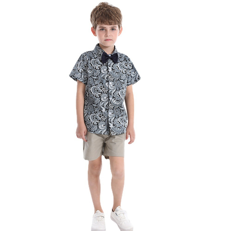 New Summer Hot Selling Short Sleeve Flower Shirt Boys' Shorts Casual Two Piece Baby Children's Multi Color Beach Suit