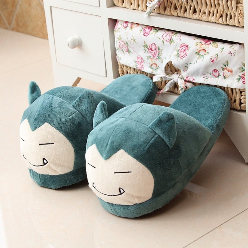 Unisex Anime Cartoon Pikachu Snorlax Eevee Gengar Dolls Slipper Home Cute Warm Slippers Shoes Indoor Bedroom Slides Warm Plush