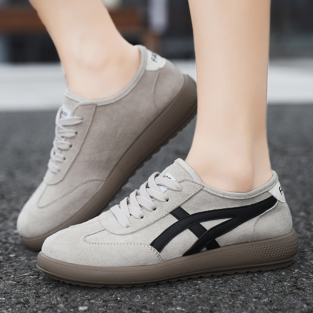 Fashion training shoes, white shoes, women's retro training, casual lace up running sports shoes, ins versatile flat shoes