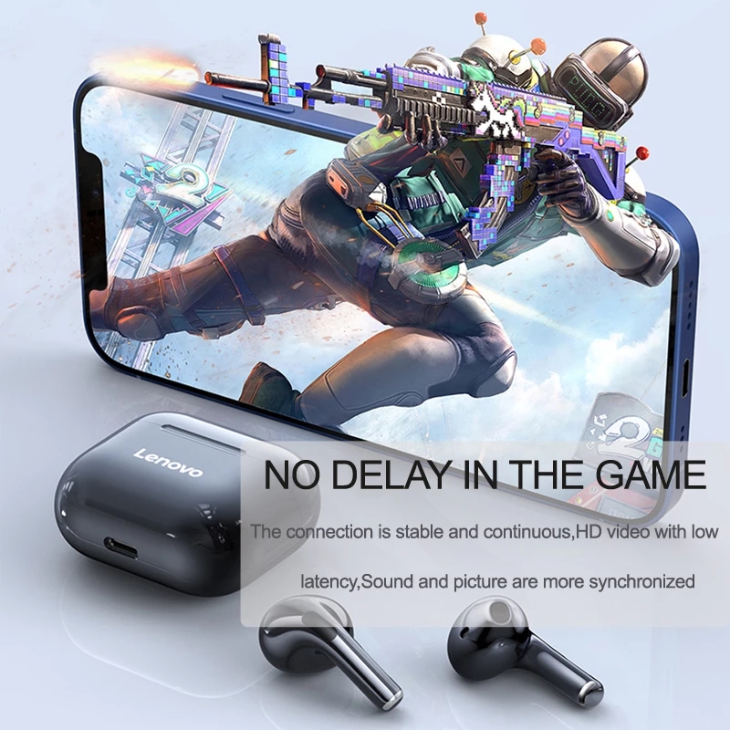 Original Lenovo LP40 TWS Wireless Earphone Bluetooth 5.0 Dual Stereo Noise Reduction Bass Touch Control Long Standby 300mAH