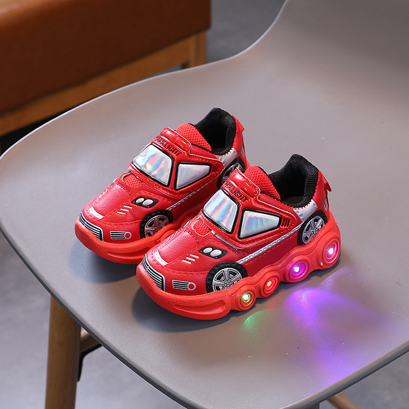 Autumn LED Light Shoes for Baby Boys Cartoon Car Children's Sports Shoes Wear Resistant Anti Slip Fashion Girls Sneakers