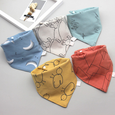 5 / Baby Bibs Triangle Double Cotton Bibs Cartoon Print Saliva Towel Baby Boys Girls Feeding Apron Cotton Bandana Bibs
