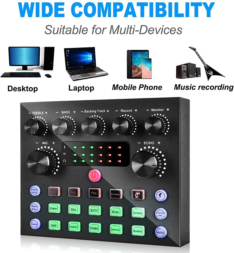 V8S Live Sound Card for Audio Mixer Streaming,Bluetooth Sound Effects Mixer Board Music Recording YouTube Broadcast