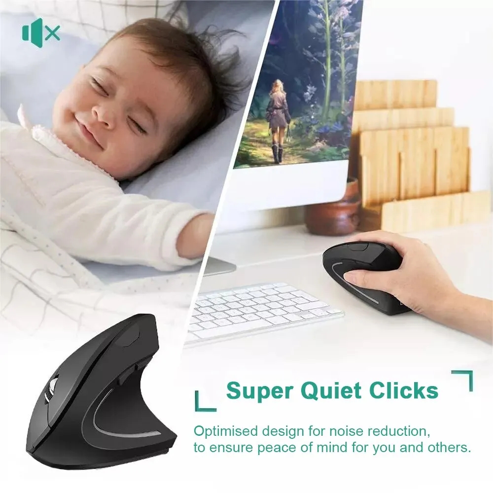 Vertical Mouse Ergonomic 2.4GHz Wireless Optical Mice 3 Adjustable DPI 800/1200/1600 5 Buttons for Laptop PC Computer Desktop