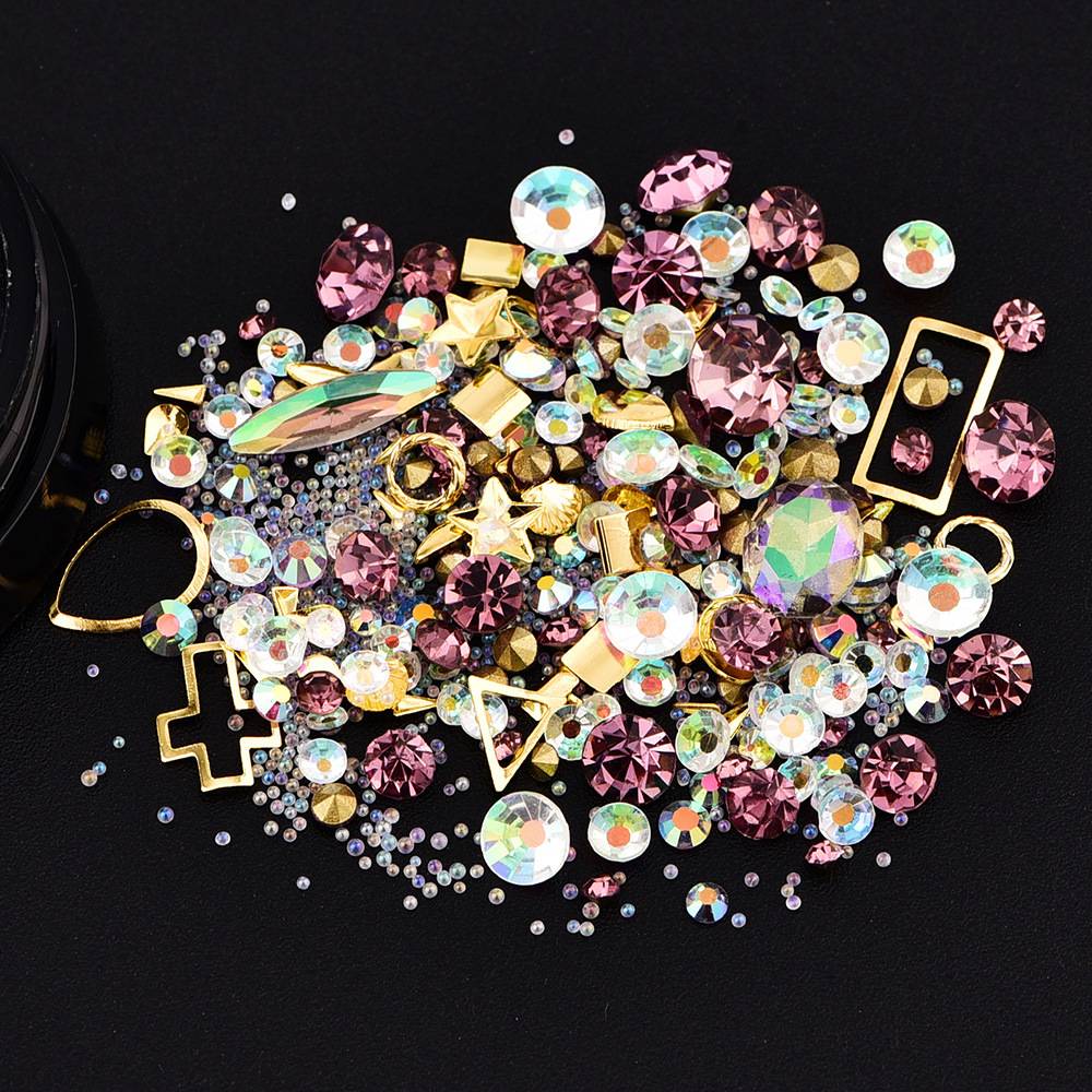 4cm Nail Art Jewelry Black Boxed Symphony Tip Diamond + Flat Drill + Elf Bead + Gem Circle Mix
