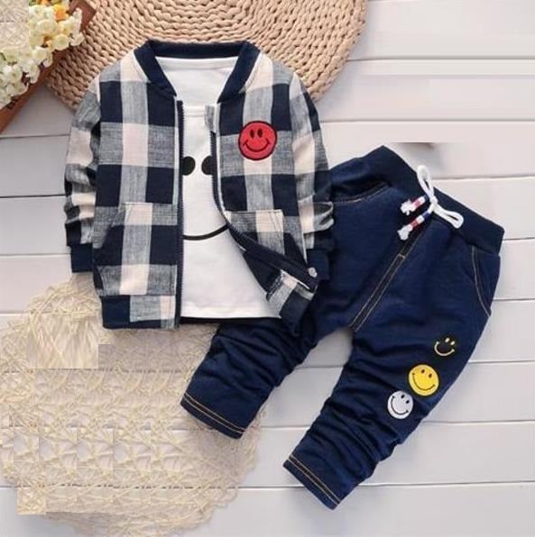 D-baby 0-4Y Kids Boys Girls Trellis Jacket+T Shirt+Pants 3 Children Sport Suits Boys Clothes Set