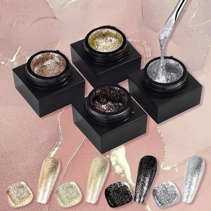 Canned Platinum Nail Polish Platinum Glue High-end Super Flash Gold Silver High-density Painted Pull Line Nail Art Nail Polish