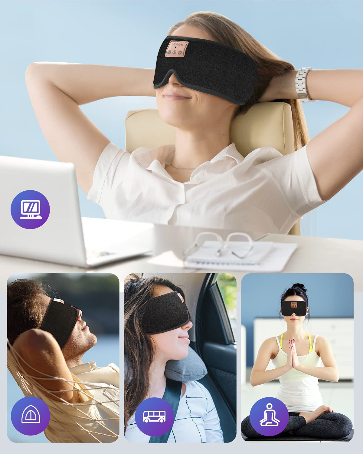 Sleep Headphones Bluetooth 5.0 Wireless 3D Eye Mask Washable Sleeping Headphones With Ultra Thin Speakers Mic for Side Sleepers