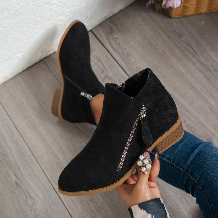 Autumn New Women's Boots Round Head Side Zipper Thick Heel Women's Fashion Color Boots