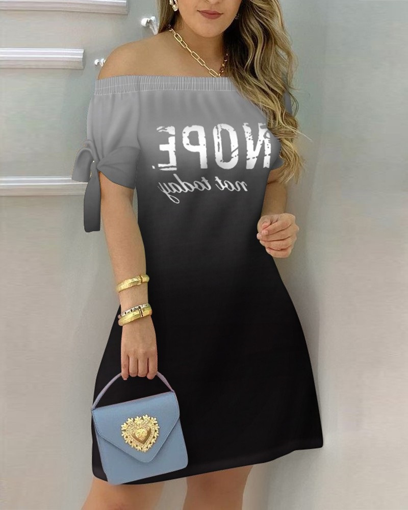 Women Fashion Off Shoulder Dress Slash Neck Short Sleeve Bow Tie Print Dresses Summer Plus Size Beach Dresses