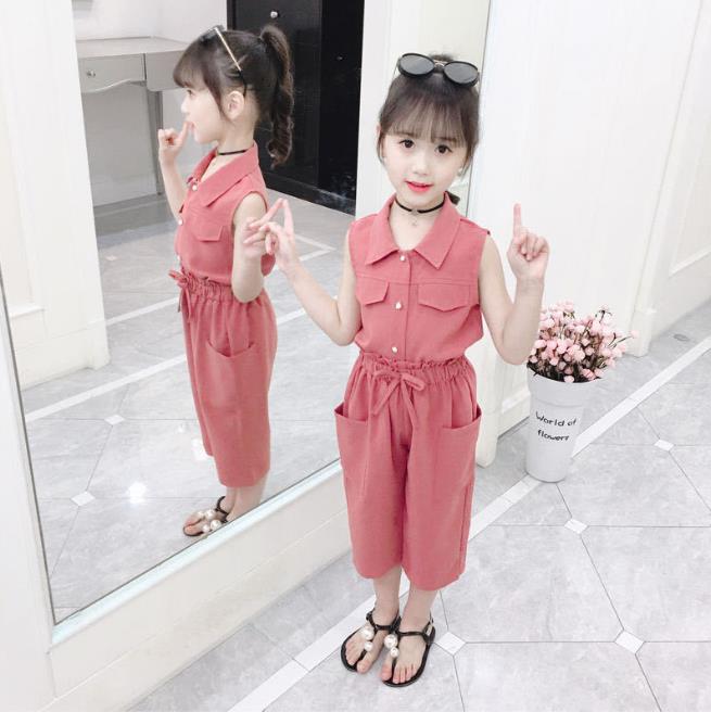 4-9 Years Children Girls Clothes Set Sleeveless T-Shirt +Cropped Short Pants Summer Fashion Outfit