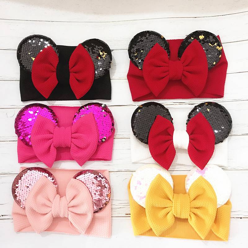 spring and summer models children's Mickey stretch cloth hair band baby baby hair band headwear big bow wide hair band