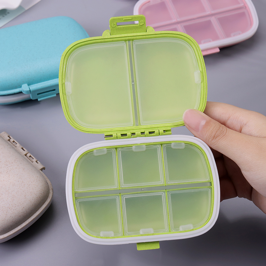 1PC Portable 8 Grids Sealed Pill Box With Seal Ring Small Box For Tablets Wheat Straw Container For Medicines