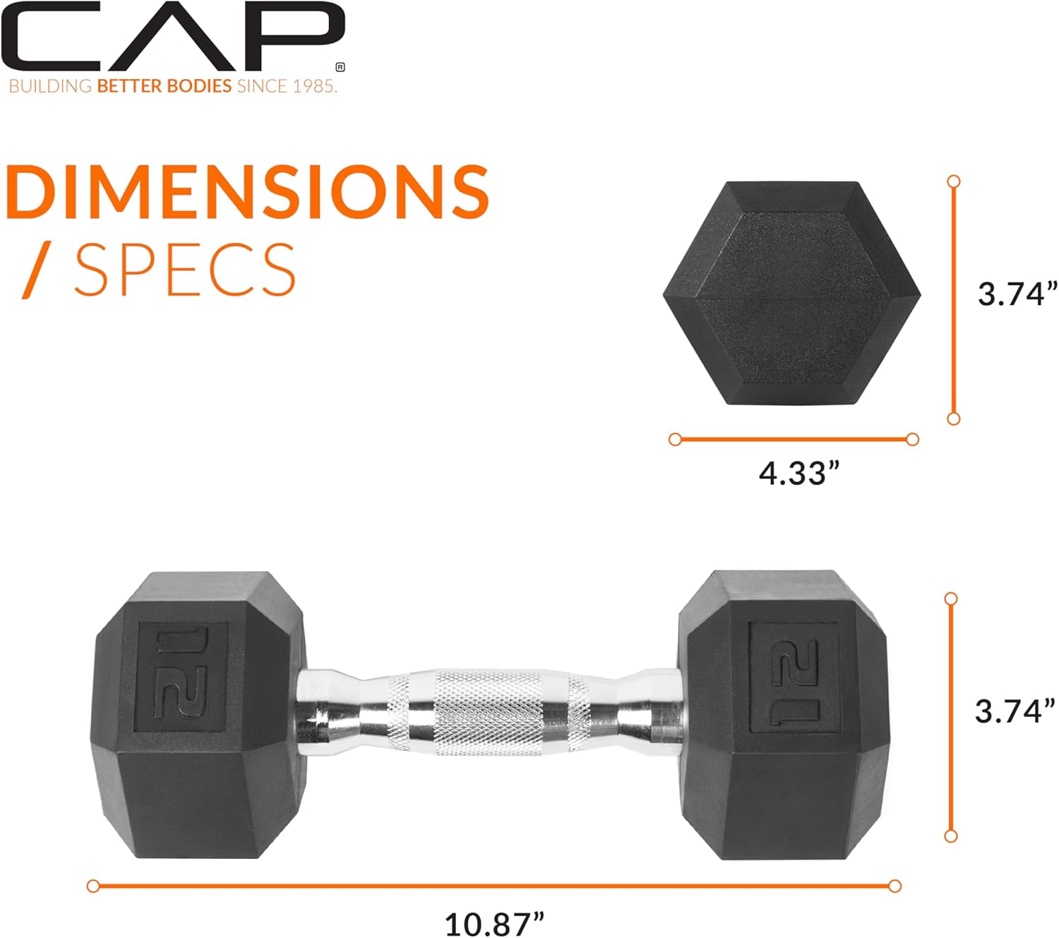 CAP Barbell Coated Hex Dumbbell Weight - Single | 10-120 lbs | Multiple Options