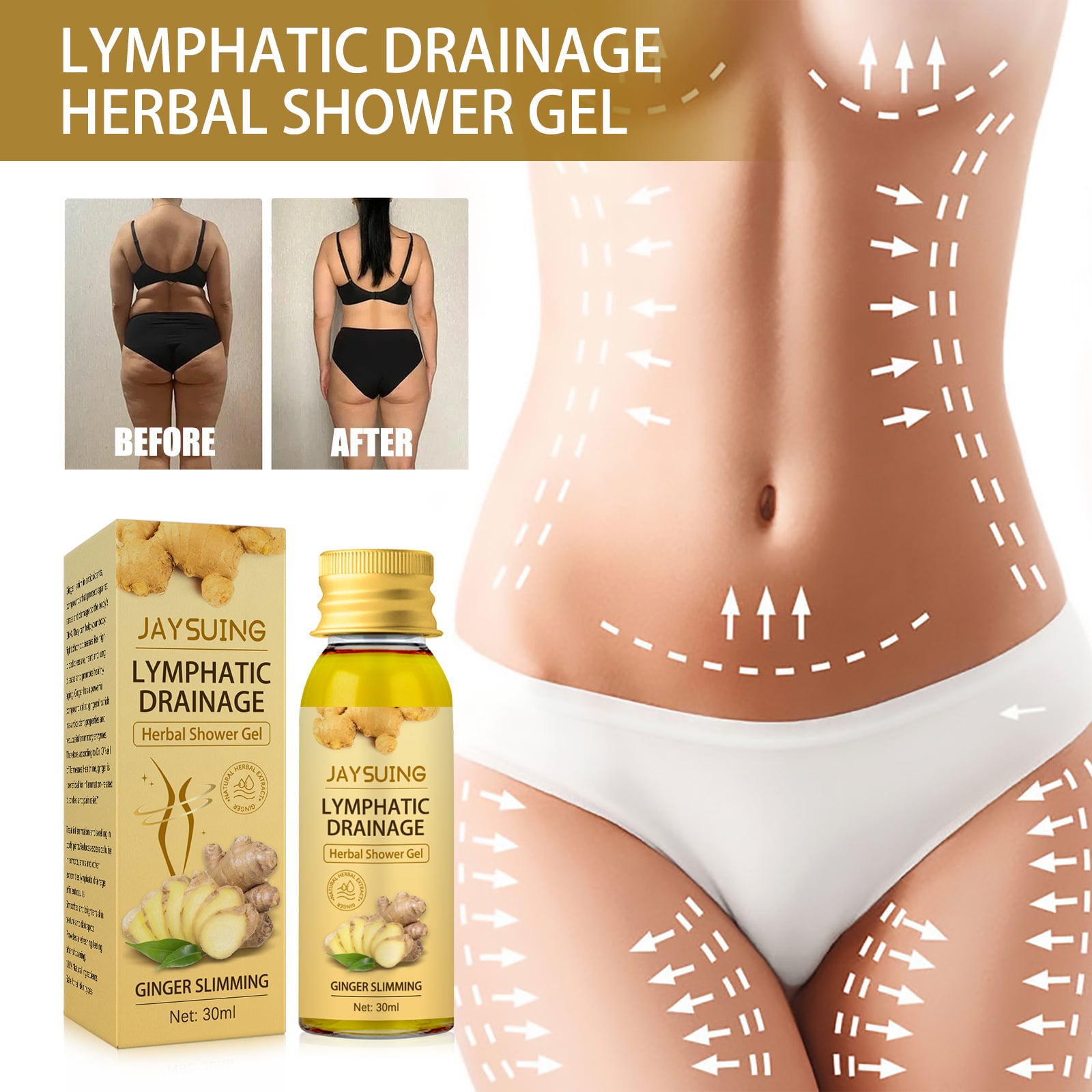 Ginger Body Sculpting Shower Gel Dredges Lymphatic Slimming Firm Waist Lazy Clean Soft Skin Shower Gel