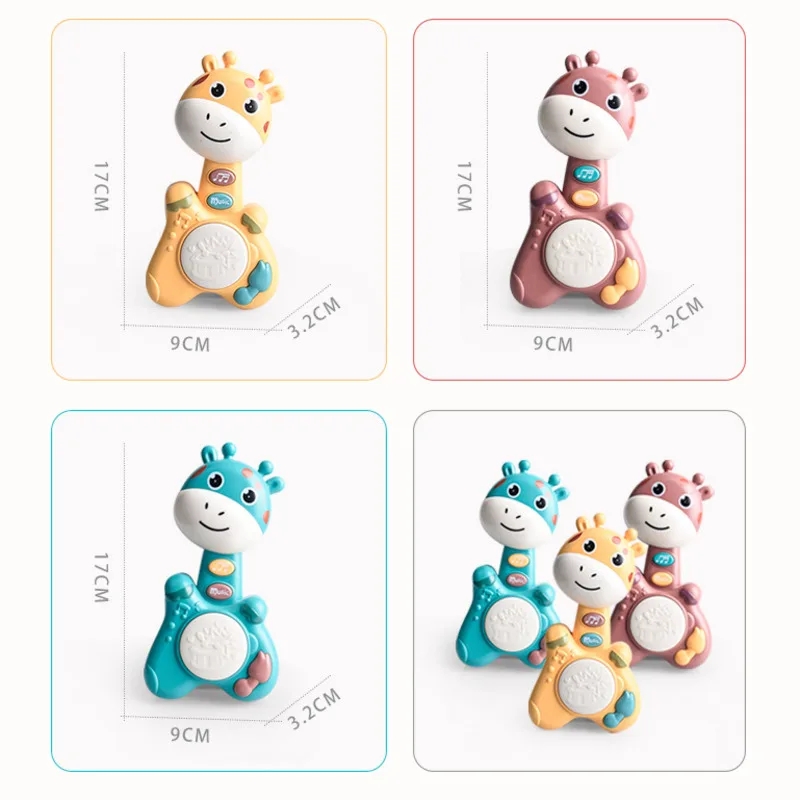 Musical Flashing Baby Cartoon Deer Hand Drum Early Learning Education Toys Infant Hand Bell Mobile Newborn Weep Tear Toy