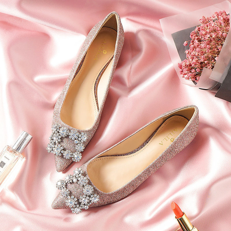 Woman Summer Pointed Flats Solid Jewelry Decoration Back Strap Sandals Casual Slingbacks Beach Flat Single Shoes