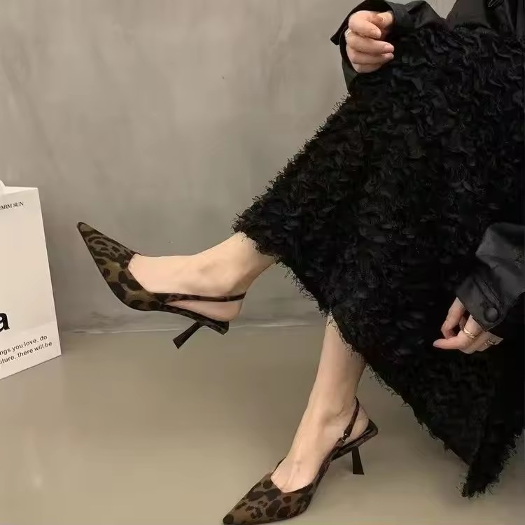 Leopard High Heels Shoes Women Sandals Party Pointed Toe Dress Shoes Summer Slippers 2025 Designer Mules New Female Pumps Slides