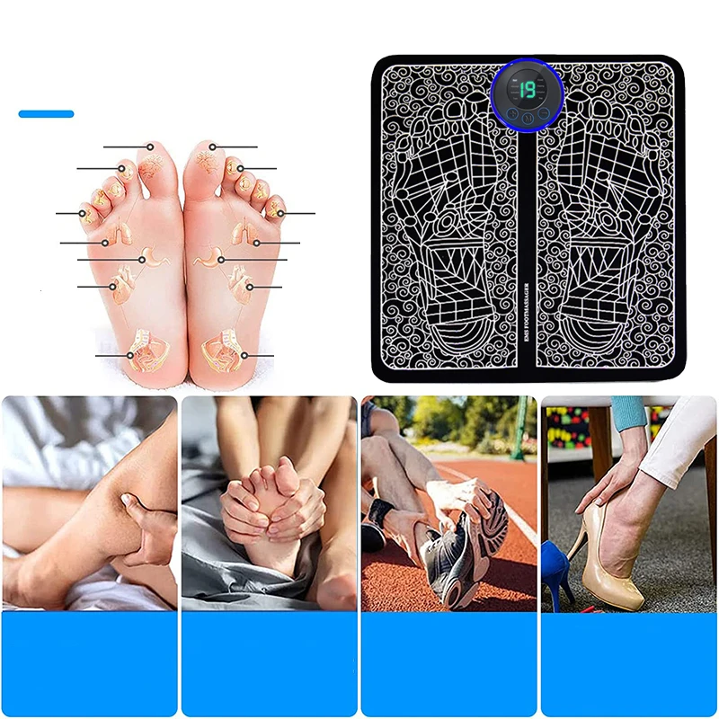BIG SALE Foot Massger Sole Massage Pad Feet Muscle Stimulation 8 Modes 19 Level Relaxation USB Charging
