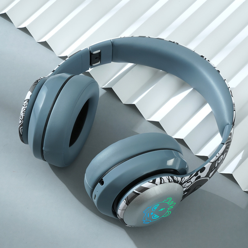 New E83 wireless bluetooth graffiti headphones with Mic bass foldable RGB lighting game music headset supports TF card