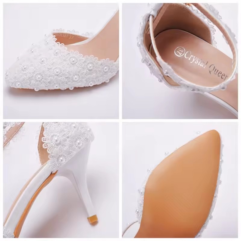 Spring Summer New Woman Pointy Lace Rhinestone Bridal Wedding Shoes Thin High Heels Dress Versatile Women Female Sandals
