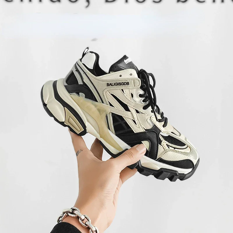 Dad's Shoes Women's 2023 Autumn New Genuine Leather Thick Sole Fashion Versatile Women Sports Shoes Sneakers Woman Med (3cm-5cm)