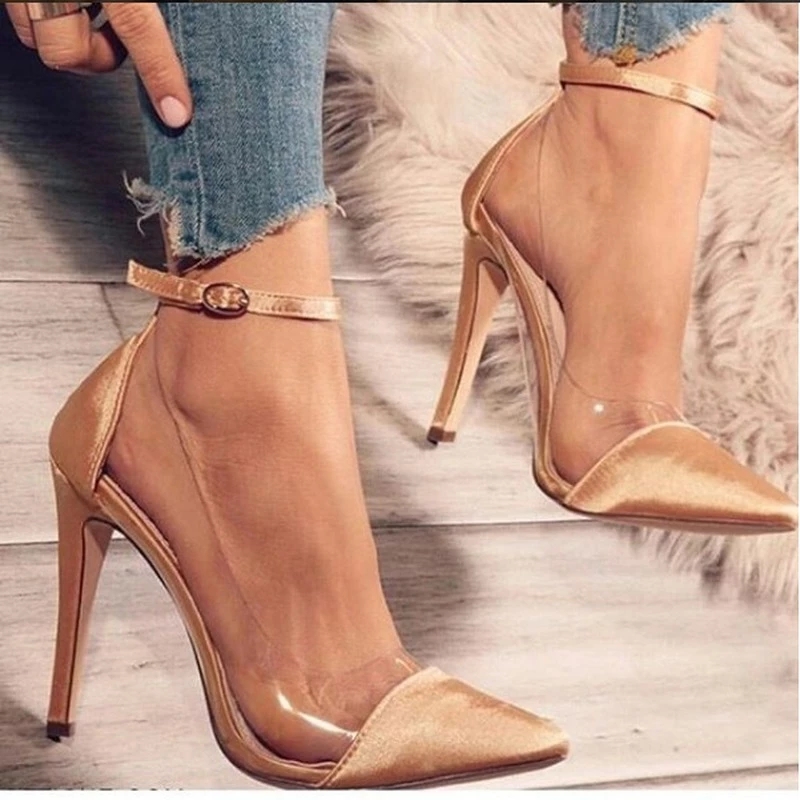 2023 European and American new style high heels pointed toe color matching belt buckle fashion ladies single shoes