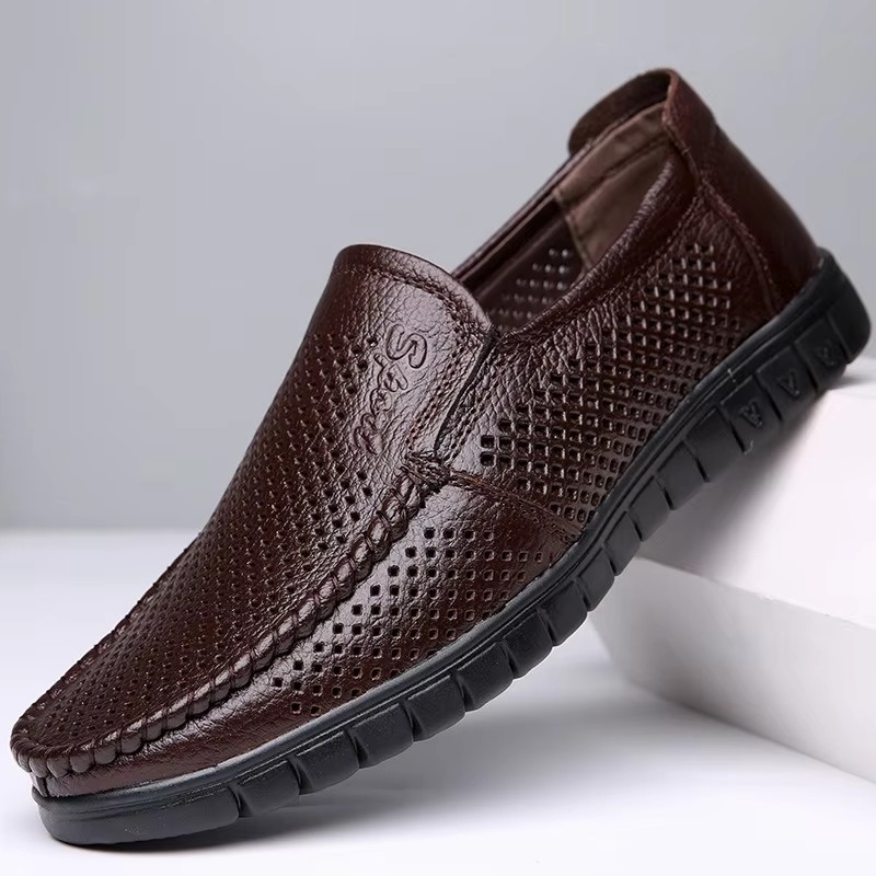 Fashion Leather Hollow Summer Soft Sole Men's Loafers Designer New Platform Busines Dress Shoes Men Casual Sandals Man
