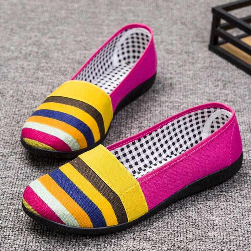 Women's Breathable Cloth Shoes Fashion stripe flat Casual shoes Female Comfortable non-slip single shoes Work shoes